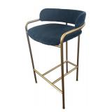 K - Three West Elm Counter Height Navy Velvet and Brass Stools