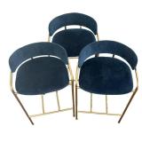 K - Three West Elm Counter Height Navy Velvet and Brass Stools