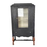 LR - Vintage Cabinet, Glass Front, Distressed Black Finish