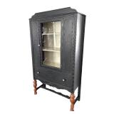 LR - Vintage Cabinet, Glass Front, Distressed Black Finish