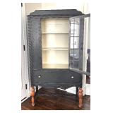 LR - Vintage Cabinet, Glass Front, Distressed Black Finish