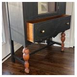 LR - Vintage Cabinet, Glass Front, Distressed Black Finish