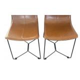 K - Four West Elm Slope Leather Dining Chairs