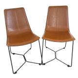 K - Four West Elm Slope Leather Dining Chairs