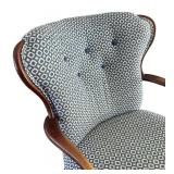 LR - Vintage Armchair - Blue Diamond Upholstery and Carved Wood Arms