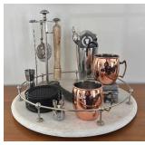 LR - Pottery Barn Windsor Lazy Susan with Assorted Barware