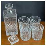 LR - Godinger Dublin Collection Crystal Decanter with 4 Lowball Glasses
