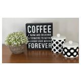 LR - Coffee Sign, Faux Plant & 2 Sephora Jars - Decorative Home Decor