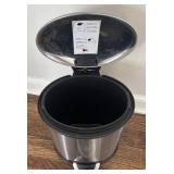 BR1 - Three Waste Baskets - Stainless Steel Pedal Cans & White Rectangular Bin