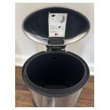 BR1 - Three Waste Baskets - Stainless Steel Pedal Cans & White Rectangular Bin