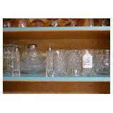 Clear glass bowls, glasses, salt an...