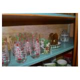 Christmas dishes in both cupboards...