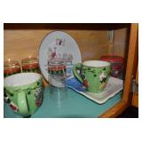 Christmas dishes in both cupboards...