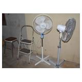 (2) Floor model fans and 2 stools...