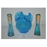 Vintage blue enameled painted vases...