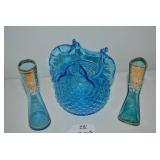Vintage blue enameled painted vases...