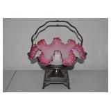 Cranberry glass brides basket...