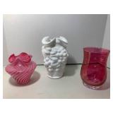 Cranberry glass vase and stripped v...