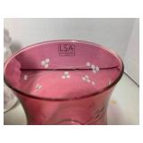 Cranberry glass vase and stripped v...