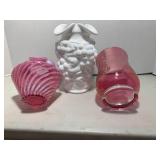 Cranberry glass vase and stripped v...