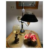 Swedish brass lamp with amber glass...