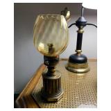 Swedish brass lamp with amber glass...