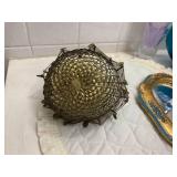 Metal basket, button bouquet, bottl...