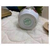 Metal basket, button bouquet, bottl...