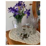 Cut glass pitcher, vase and bowl; f...
