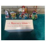 Blown glass ornaments, Santa on hor...