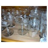 Etched glass goblets; all matching;...