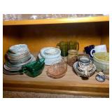 Pottery pieces, pink green and whit...