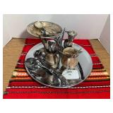Metal trays, spoons, candle holder;...