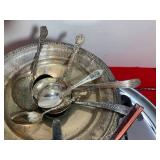 Metal trays, spoons, candle holder;...