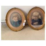 2 pcs - antique oval ornate picture...