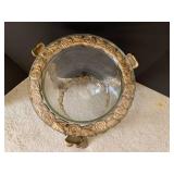 Glass planter/vase with gilded meta...