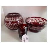 3 pcs - Ruby red glass bowls and gl...