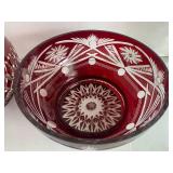 3 pcs - Ruby red glass bowls and gl...