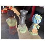 3 garden statues, 2 cement; Preciou...