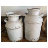 (2) Painted milk cans...