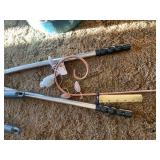 Blue tin and garden tools...