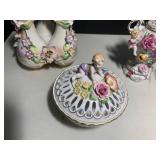 (3) German porcelain cherubs and fl...