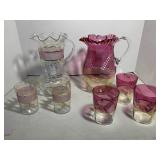 Ruffled pitchers, pink and cranberr...