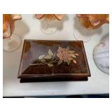 Carnival glass, lidded tea jar and ...