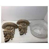 Wall shelves and etched shade...