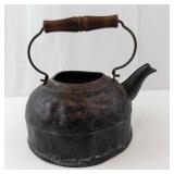 Antique Cast Iron Kettle with Wooden Handle - Rustic Teapot Stove Top Decor