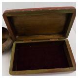 Inlaid Wood Boxes & Brass Floral Bowl (Lot of 3)