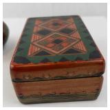 Inlaid Wood Boxes & Brass Floral Bowl (Lot of 3)