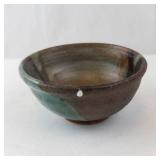 Teal-Brown Glazed Ceramic Bowl - Handmade Stoneware with Unglazed Foot