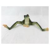 Green Ceramic Frog Figurine with Outstretched Legs for Shelf